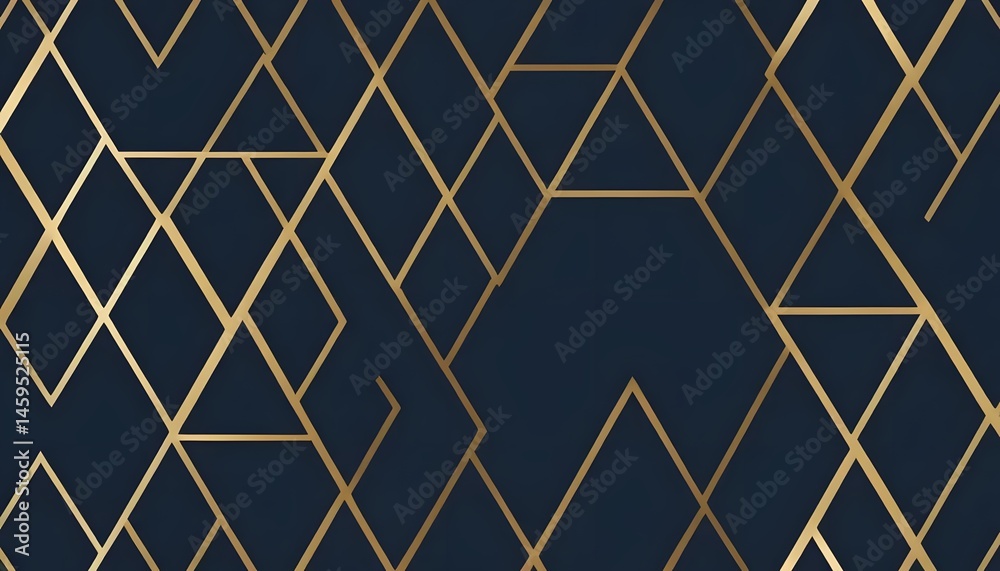 Poster geometric pattern with gold lines on a dark blue background creating abstract shapes and triangles