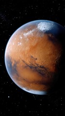 Naklejka premium Martian planet with icy polar cap in space and scattered stars