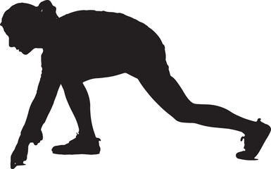 vector; silhouette side view of woman dressed in casual clothes in starting position for a race