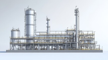 Fototapeta premium Industrial facility complex against a neutral backdrop.