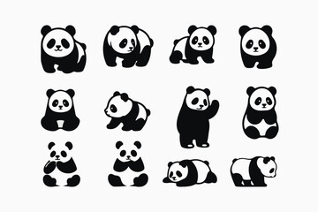 Cute Panda Silhouettes Bundle vector Design © saiful