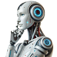 ai robot thinking, side view isolated on white background