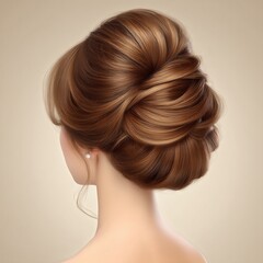 Fototapeta premium Elegant updo hairstyle showcasing intricate styling techniques with rich auburn tones and smooth texture beautifully arranged for a sophisticated and polished appearance