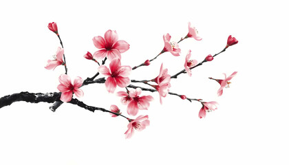 Delicate Spring Blossom Branch Against White Background