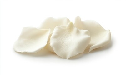 Close-up of several off-white flower petals, soft and delicate, against a white background