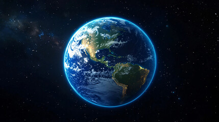Obraz premium A stunning view of Earth from space, showcasing its beauty with glowing details and stars.