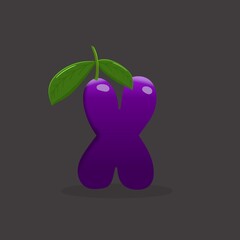 Plum letter x,x, Bright shiny alphabet letter x, Plum alphabet font a to z .