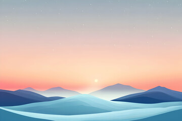 Abstract illustration of mountains at sunset with a gradient sky.