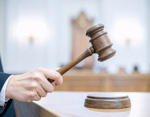 The judge is banging the gavel to decide the case.