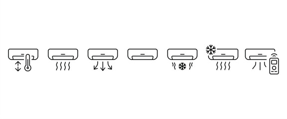 Icon set of  Air Conditioner outline style. AC Line Art Logo. Vector illustration isolated on transparent background. Editable stroke