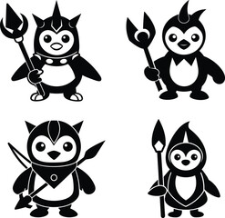 cartoon type warrior penguin vector art & illustration