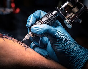 Detailed view of a tattoo artist working with a machine. Generated with AI