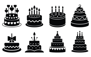 set of silhouette birthday cake vector illustration. 