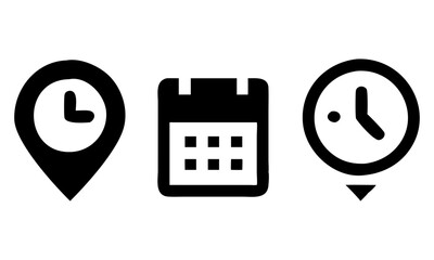 Download Time, Date And Address   Icon Set. Vector Illustration. . This Icon Concept Isolated Premium Vector. Flat Cartoon Style Svg File For Design.