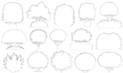 Set of tree bush and bare bush, decorative garden plants. Vector illustration