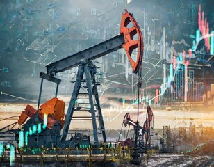 Industrial oil pump jack alongside economic growth charts. Generated with AI