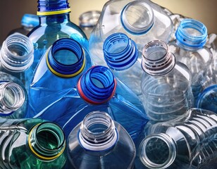 A pile of deformed and wrinkled PET bottles, emphasizing plastic disposal. Generated with AI