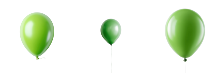 Colorful green balloons floating on transparent background