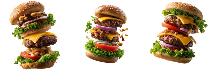 Stacked burger extravaganza on transparent background