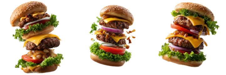 Stacked burger extravaganza on transparent background