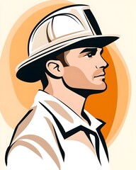 Profile of a man wearing a hard hat, serious expression