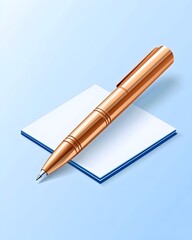 Rose gold pen rests on a stack of white notepaper