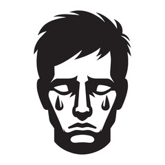 Sculpted Crying Face silhouette with sadness and emotion – Crying Face illustration – Minimalist Crying Face vector – Crying Silhouette

