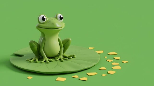 Cute cartoon frog on lily pad illustration