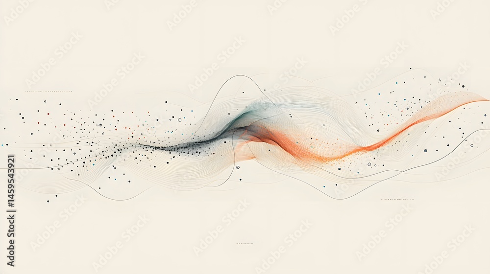 Poster abstract design with flowing lines and particles.