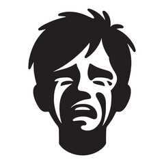 Expressive Crying Face silhouette, deep sorrowful lines – Crying Face illustration – Minimalist Crying Face vector – Crying Silhouette

