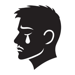 Vivid Crying Face silhouette, sorrow in every tear – Crying Face illustration – Minimalist Crying Face vector – Crying Silhouette

