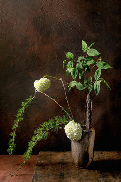Rustic Floral Arrangement With White Hydrangeas