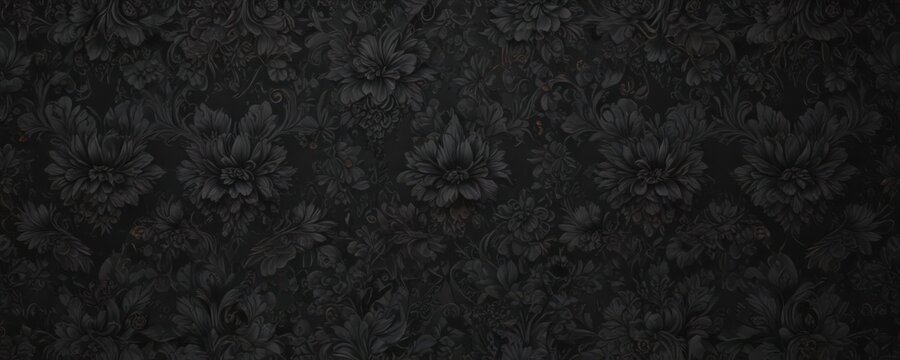 Fototapeta Luxurious black floral wallpaper, ornate charcoal pattern , stylish, luxury