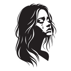 Emotional Crying Face silhouette, deep sorrow expressed – Crying Face illustration – Minimalist Crying Face vector – Crying Silhouette

