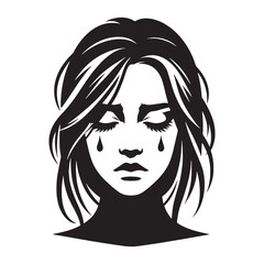 Sorrowful Crying Face silhouette, intense vulnerability – Crying Face illustration – Minimalist Crying Face vector – Crying Silhouette


