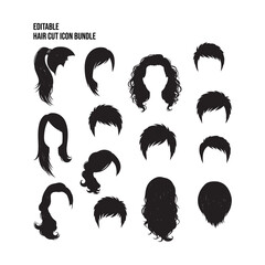 Editable Hair Cut Icon Bundle Silhouettes