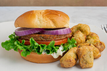 garden veggie burger   with broccoli tots,