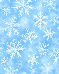 A light blue background with scattered snowflakes of varying sizes