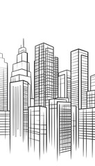 Fototapeta premium A minimalist line drawing of a city skyline, showcasing various skyscrapers and buildings of different heights and architectural styles