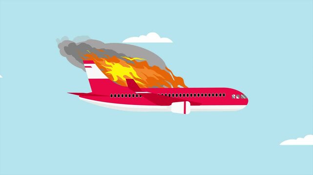 Plane Crash concept. Full length animation illustration. High quality&nbsp;4k&nbsp;footage
