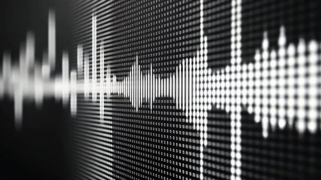 Monochrome Audio Waveform Visualization with AI Voice Recording &ndash; 4K