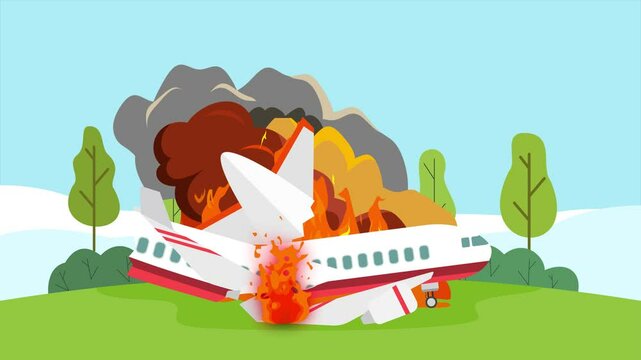 Plane Crash concept. Full length animation illustration. High quality&nbsp;4k&nbsp;footage