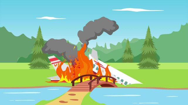Plane Crash concept. Full length animation illustration. High quality&nbsp;4k&nbsp;footage