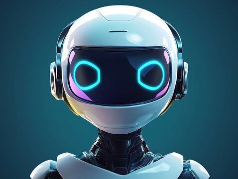 3 D realistic image of a chat bot looking at the camera assitant looking at the camera