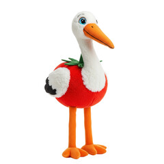 Adorable red and white plush toy hybrid of a stork and a tomato collectible