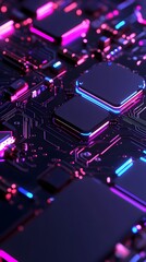 Obraz premium Close-up of a vibrant, futuristic circuit board with glowing neon accents
