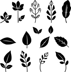 Minimalist Leaf Line Icon Set &ndash; Black Vector Outline Collection on White Background