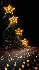 Golden stars ascend a shimmering, dark spiral