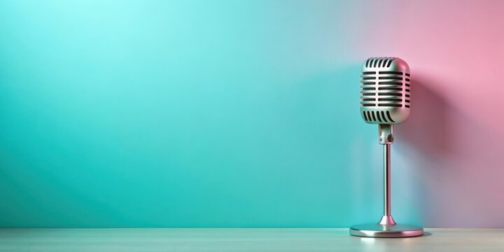 Retro Microphone on a Pastel Background Ready for a Voiceover