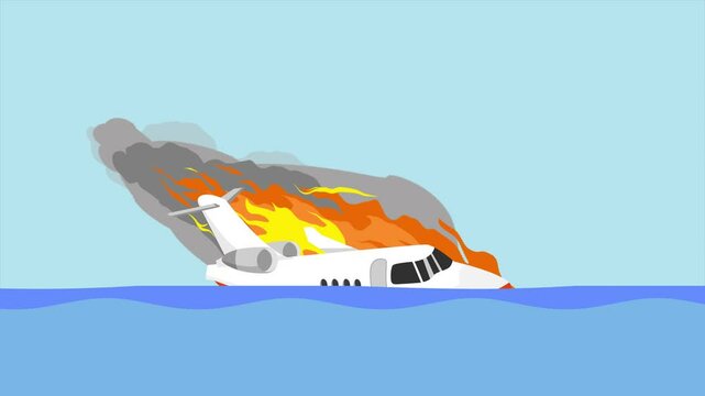 Plane Crash concept. Full length animation illustration. High quality&nbsp;4k&nbsp;footage